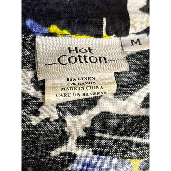 Hot Cotton Womens Abstract Print Button-Up Blouse M 3/4 Sleeves 55% Linen 45% Ra - Picture 4 of 6